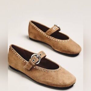 Reformation Bethany Ballet Flats in Farro Suede with studs